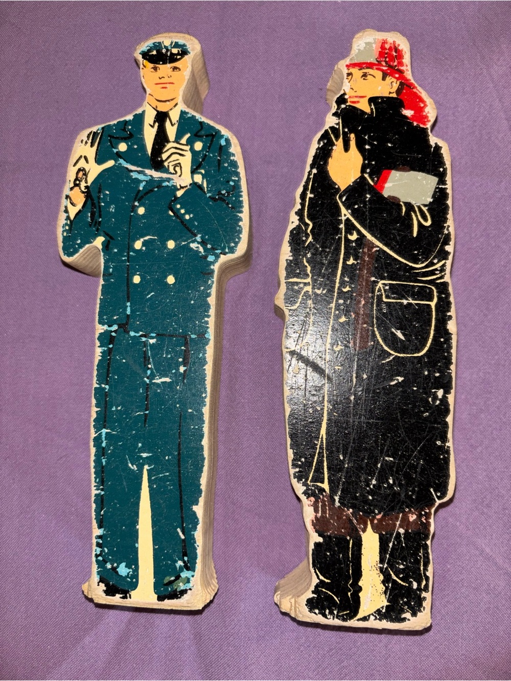 Vintage Guidecraft wooden wedgie Firefighter & Police Officer